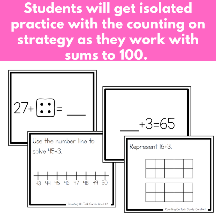 Addition Strategy Task Cards: Counting On (Sums to 100) SECOND GRADE