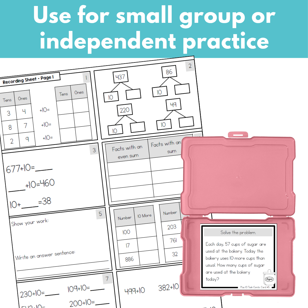 Addition Strategy Task Cards: Plus Ten - Sums to 1000 (Third Grade)