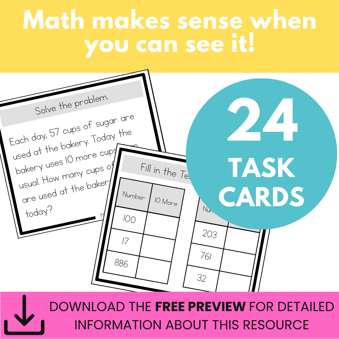 Addition Strategy Task Cards: Plus Ten - Sums to 1000 (Third Grade)