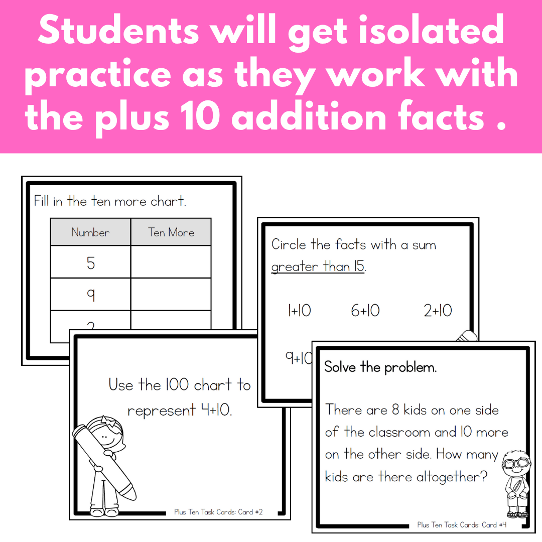 Addition Strategy Task Cards: Plus Ten Facts (Sums to 20)
