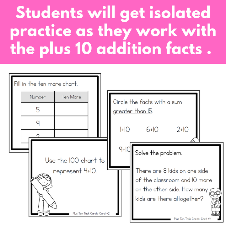 Addition Strategy Task Cards: Plus Ten Facts (Sums to 20)