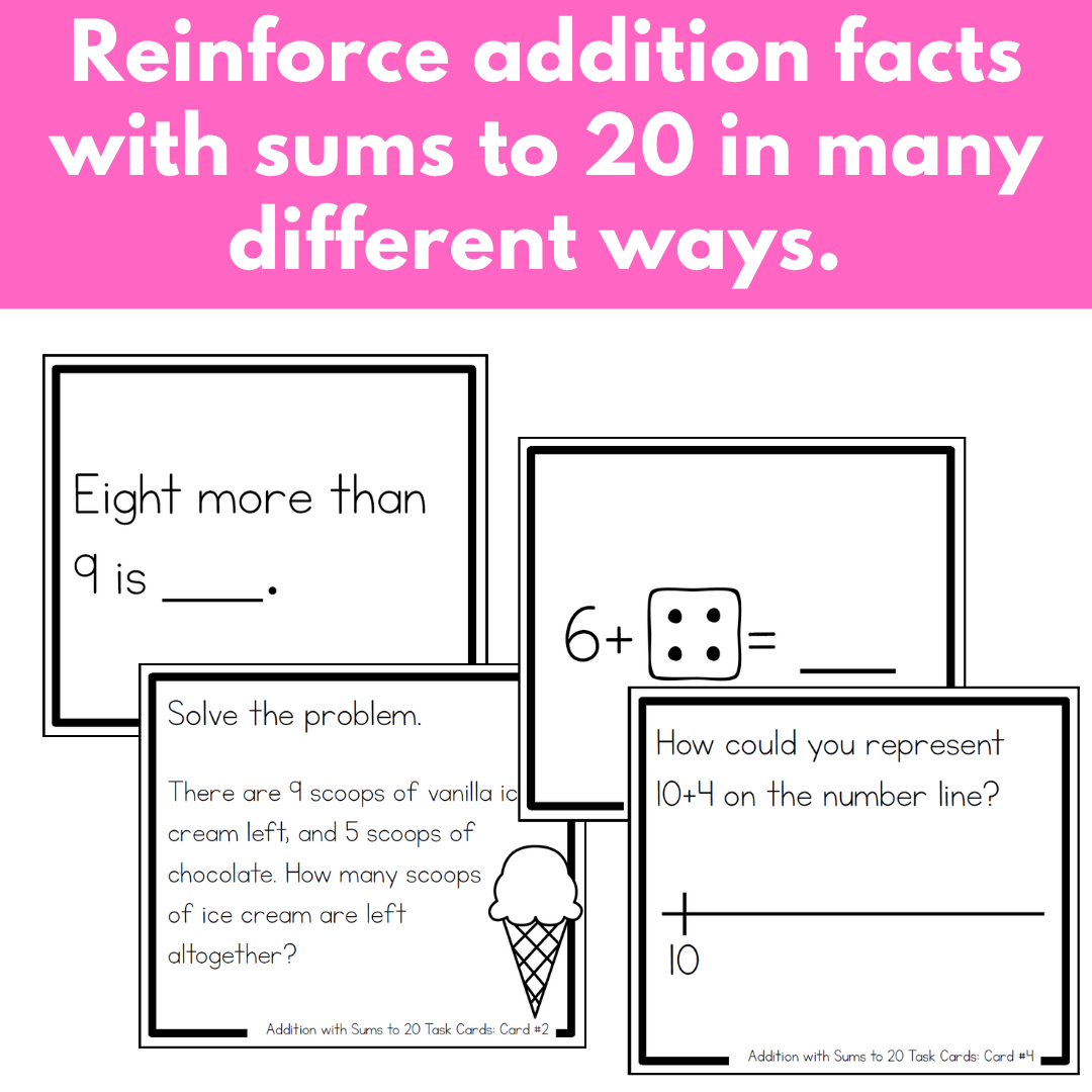 Addition With Sums to 20 Task Cards: FIRST GRADE