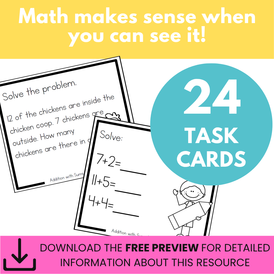 Addition With Sums to 20 Task Cards: FIRST GRADE