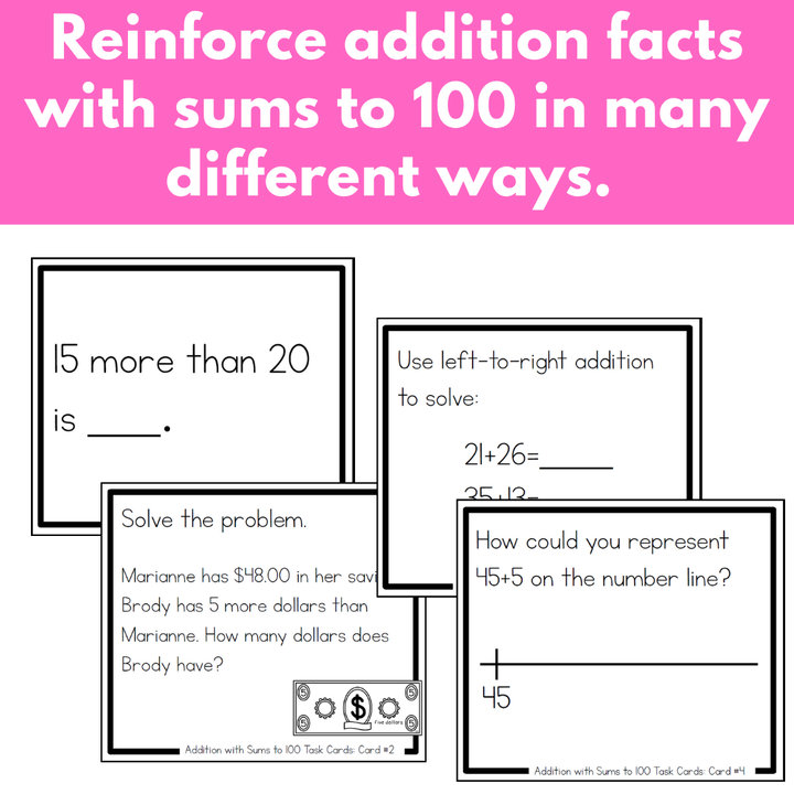 Addition with Sums to 100 Task Cards: SECOND GRADE