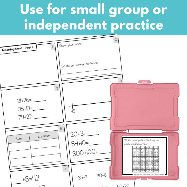 Addition with Sums to 100 Task Cards: SECOND GRADE