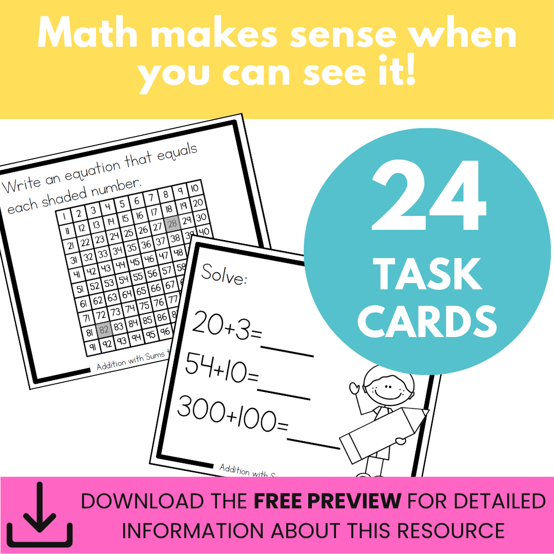Addition with Sums to 100 Task Cards: SECOND GRADE