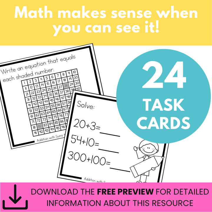 Addition with Sums to 100 Task Cards: SECOND GRADE