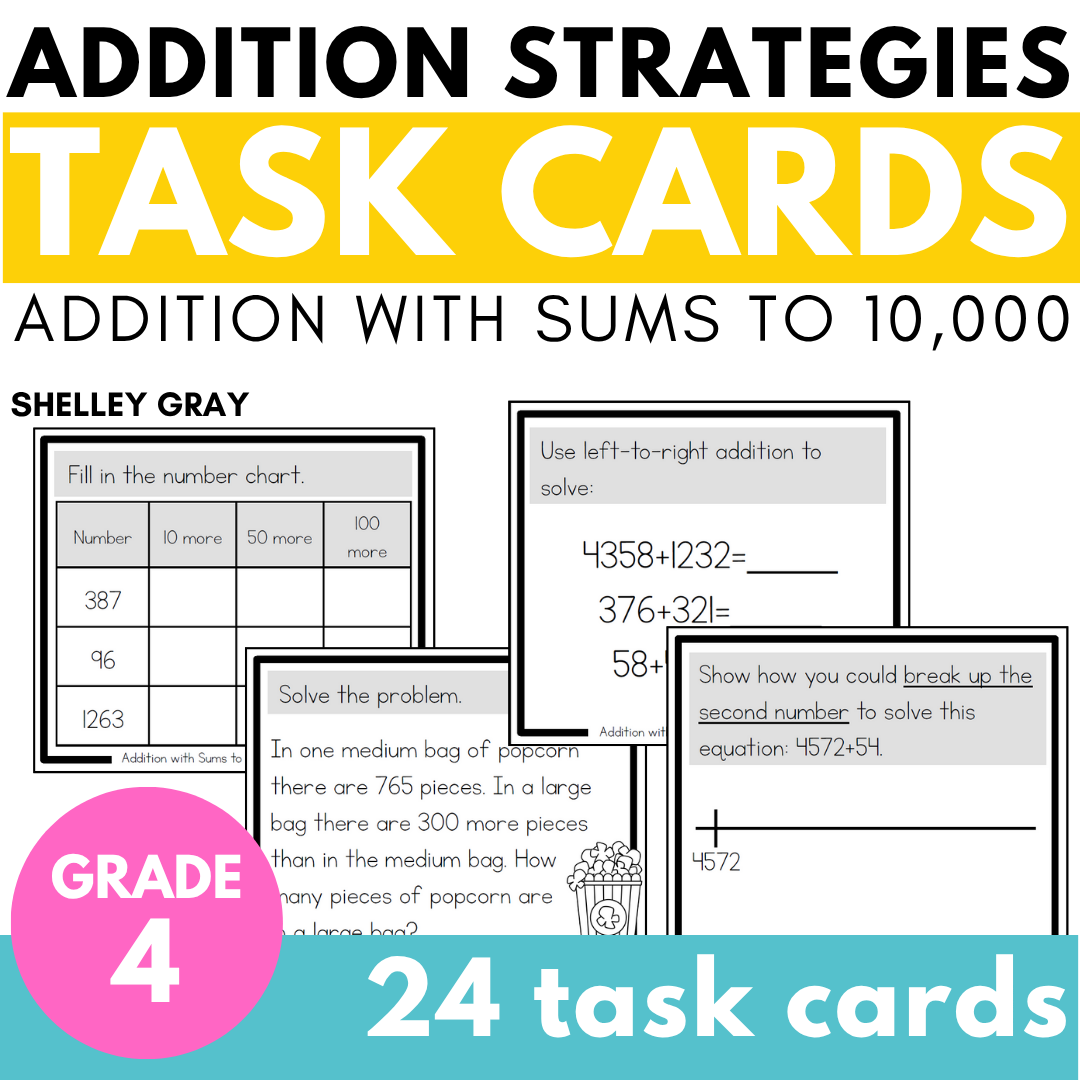 Addition with Sums to 10,000 Task Cards (Fourth Grade)