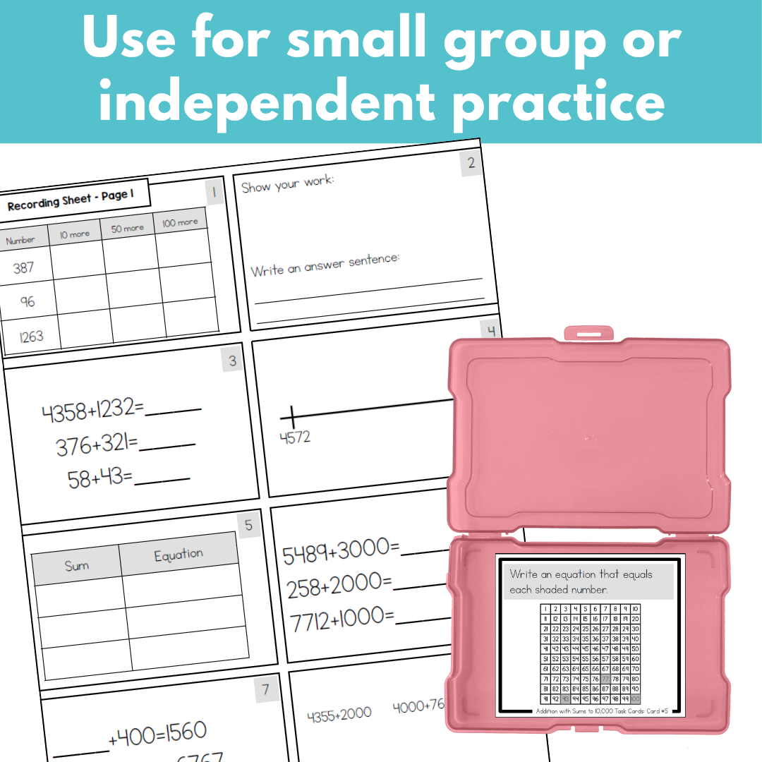 Addition with Sums to 10,000 Task Cards (Fourth Grade)