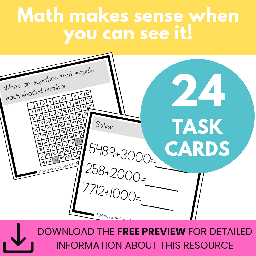 Addition with Sums to 10,000 Task Cards (Fourth Grade)