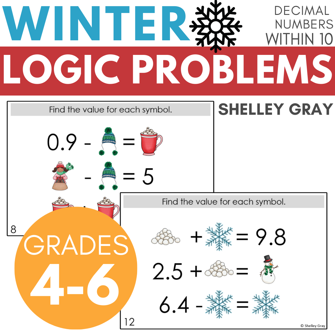 Logic Numbers Math Winter-Themed Math Logic Problems, Puzzles for Decimal Numbers to Tent ...