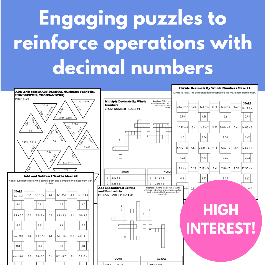Decimal Number Puzzles for Extra Reinforcement (Tarsia Puzzles, Mazes, & More) BUNDLE