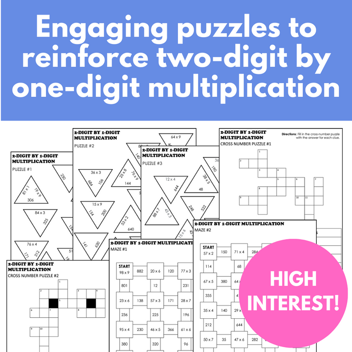 Multiplication Math Puzzles 2-Digit by 1-Digit Multiplication Math Puzzles (Tarsia, Cross-Number ...