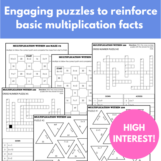 Basic Multiplication Facts Math Puzzles; Tarsia Puzzles, Cross-Number ...