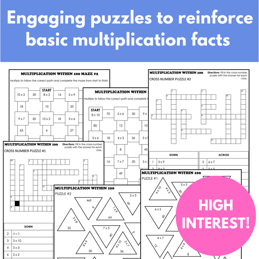 Basic Multiplication Facts Math Puzzles; Tarsia Puzzles, Cross-Number ...