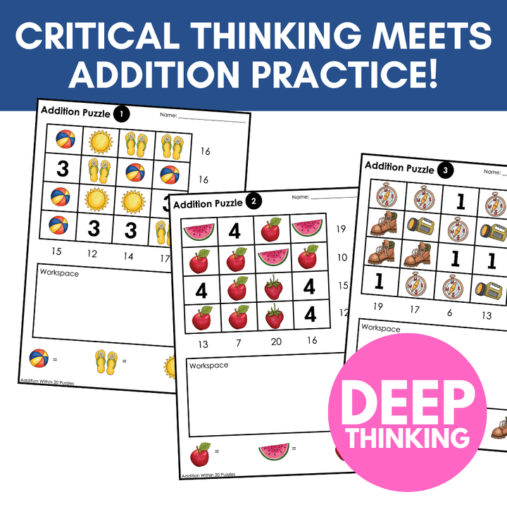 Addition & Subtraction Problem Solving to 20 Logic Puzzles | Critical Thinking