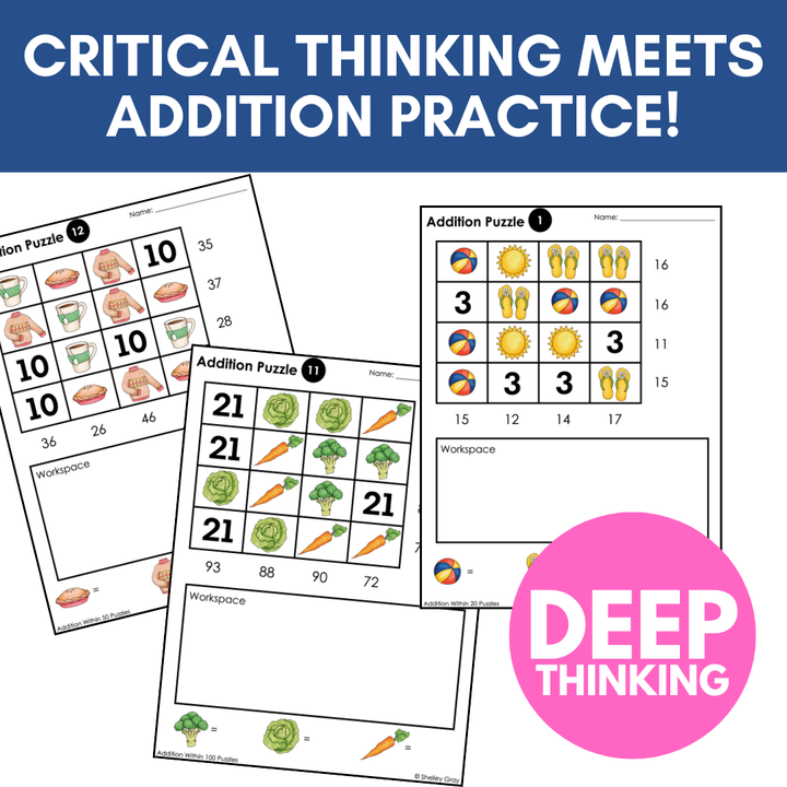 Addition & Subtraction 4x4 Grid Logic Puzzles Bundle | Critical Thinking