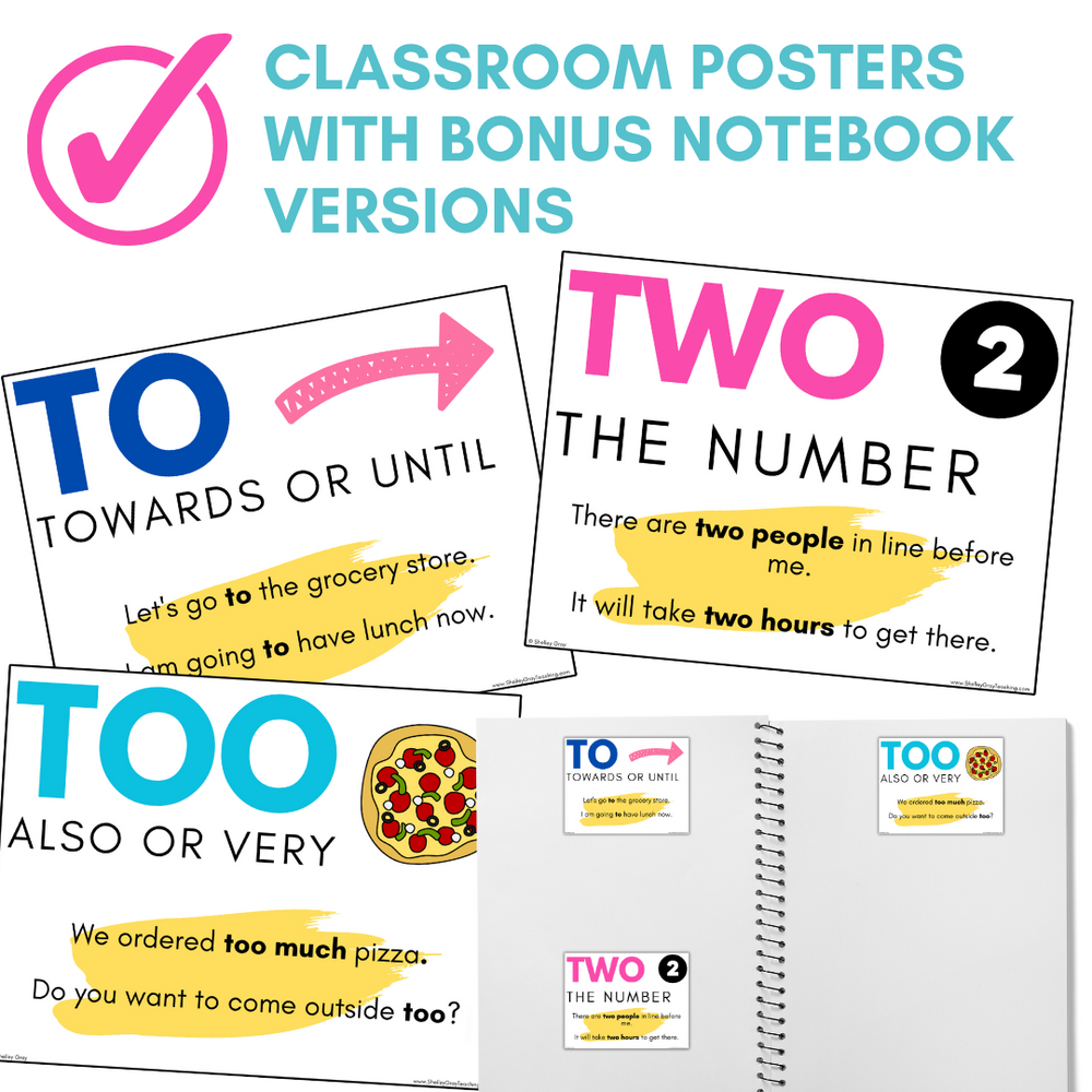 To Too Two Homophone Activities Bundle – Shelley Gray Teaching