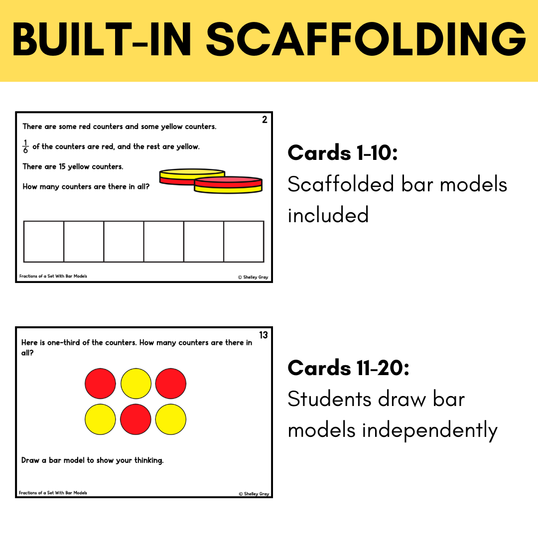 Fractions of a Set Task Cards with Bar Models | Fractions of a Group | CRA Model