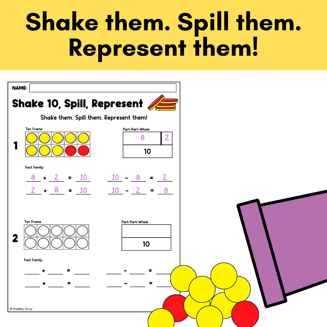 Shake and Spill Math Game - Partners of 5, 10, 20 Part Part Whole, Fact Families