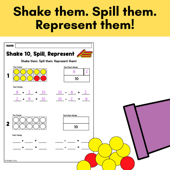 Shake and Spill Math Game - Partners of 5, 10, 20 Part Part Whole, Fact Families