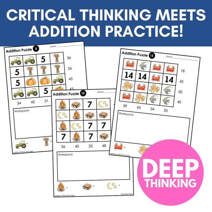 Addition & Subtraction Problem Solving to 50 Logic Puzzles | Critical Thinking