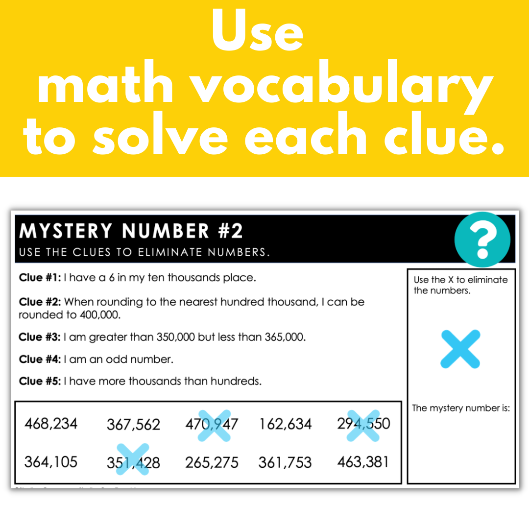 Math Vocabulary 6-Digit Mystery Numbers - Problem-Solving, Morning Work