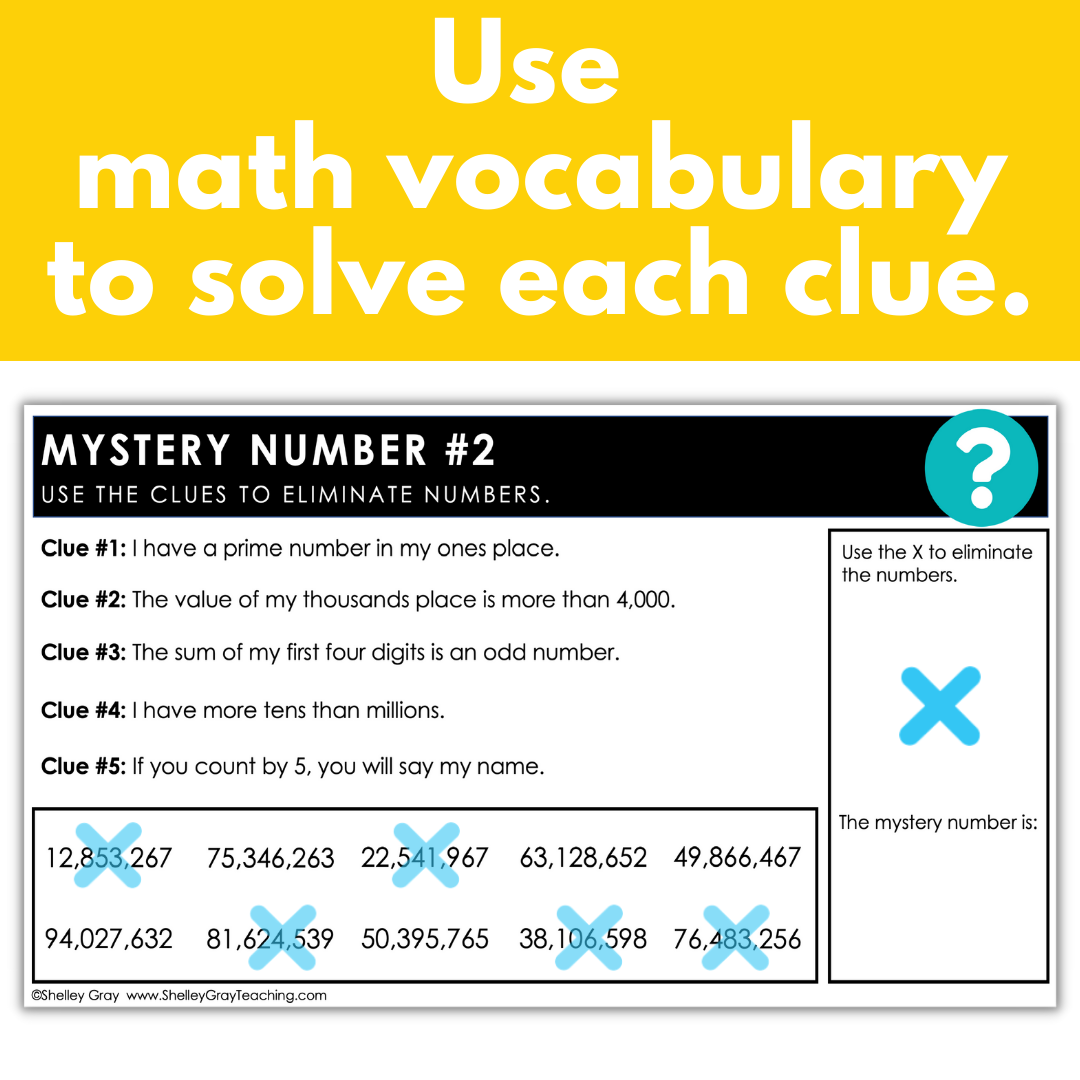 Math Vocabulary 8-Digit Mystery Numbers - Problem-Solving, Morning Work