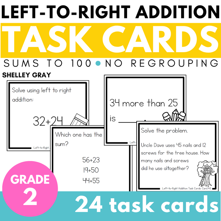 Addition Strategy Task Cards: Left-to-Right Addition (Sums to 100) SECOND GRADE