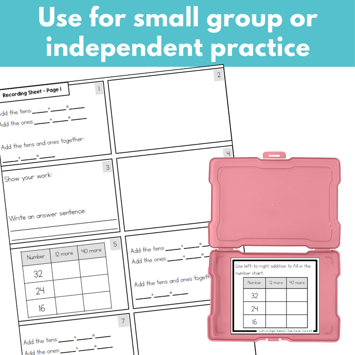 Addition Strategy Task Cards: Left-to-Right Addition (Sums to 100) SECOND GRADE