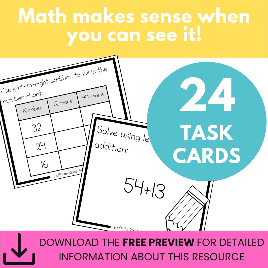 Addition Strategy Task Cards: Left-to-Right Addition (Sums to 100) SECOND GRADE