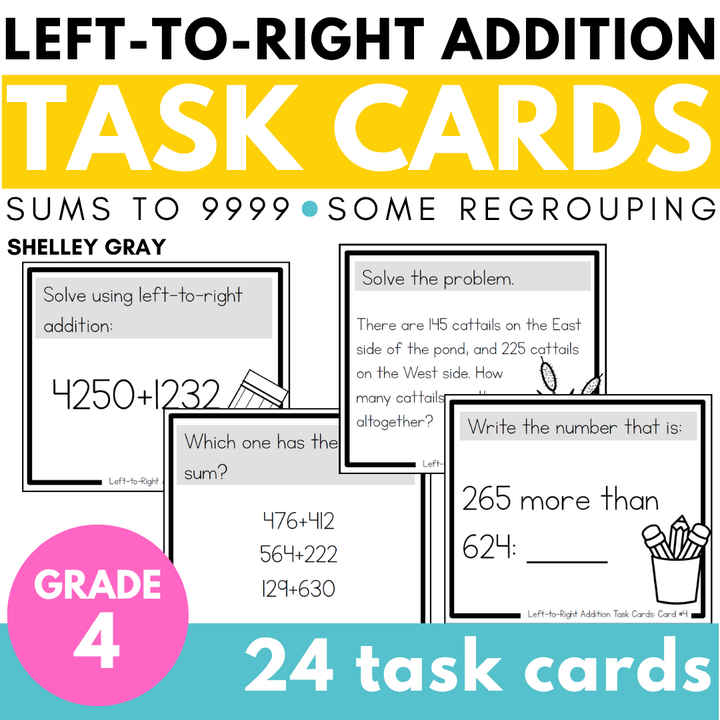 Addition Strategy Task Cards: Left-to-Right Addition (Fourth Grade)