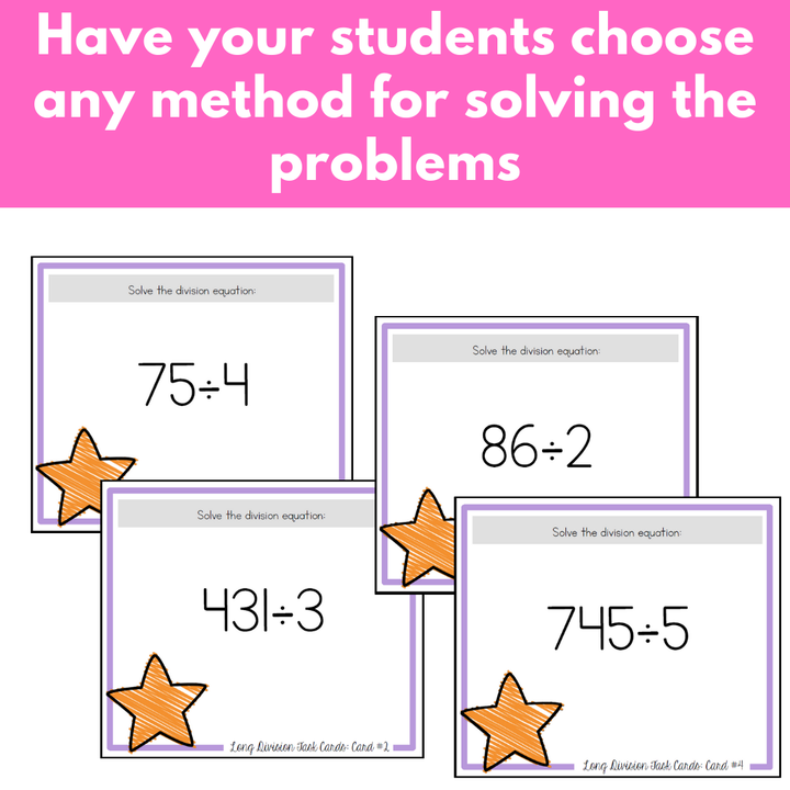 Long Division Task Cards: 2 and 3-digit by 1-digit, some remainders