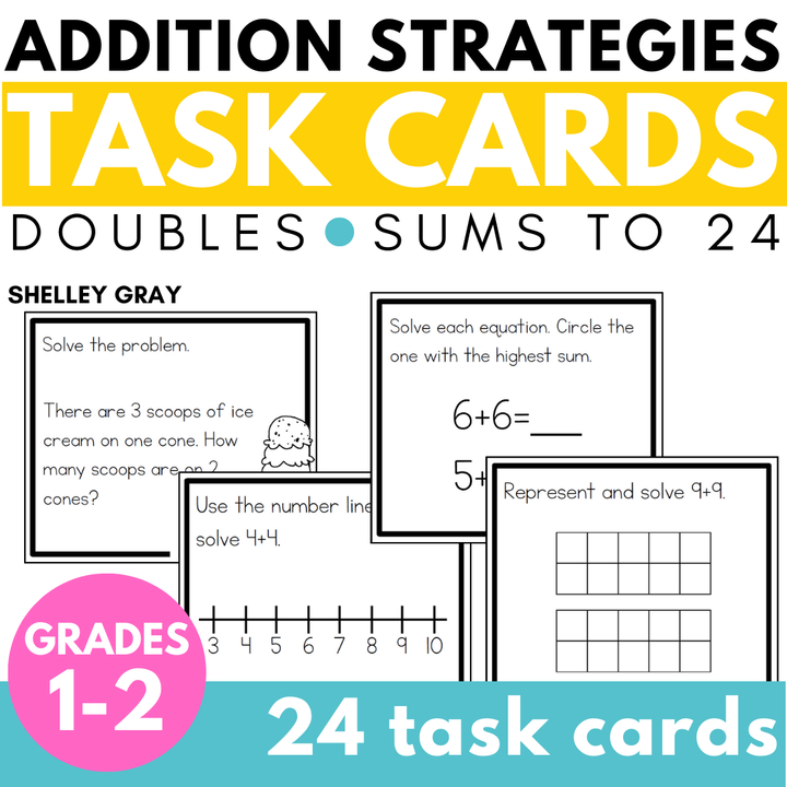 Addition Strategy Task Cards: The Doubles (Sums to 24)