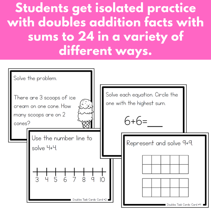 Addition Strategy Task Cards: The Doubles (Sums to 24)
