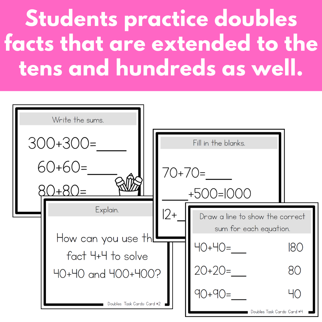 Addition Strategy Task Cards: Doubles and Extensions (Third Grade)