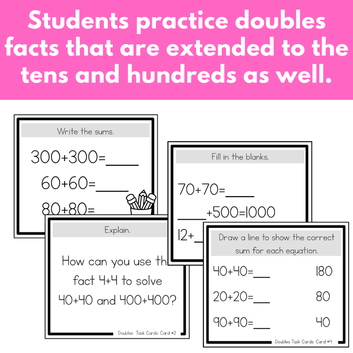 Addition Strategy Task Cards: Doubles and Extensions (Third Grade)