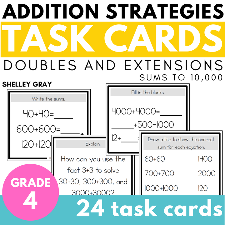 Addition Strategy Task Cards: Doubles Facts and Extensions (Fourth Grade)