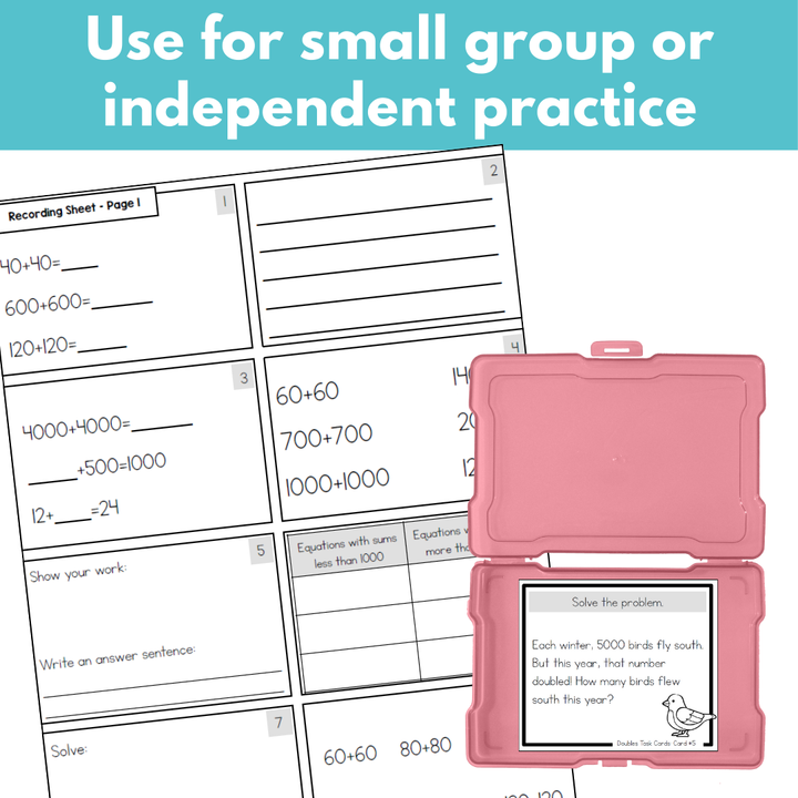 Addition Strategy Task Cards: Doubles Facts and Extensions (Fourth Grade)