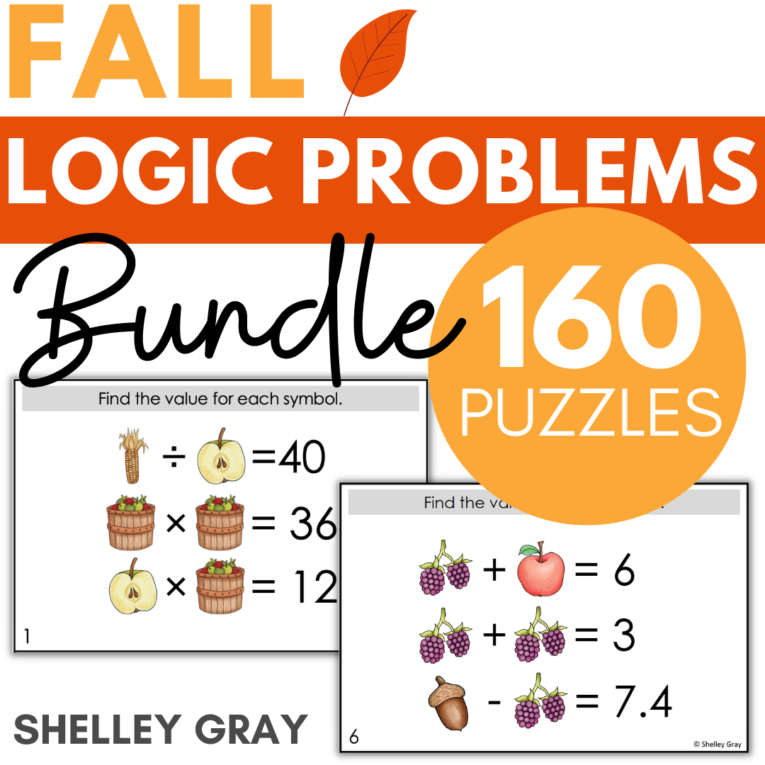 Fall-Themed Math Logic Problems, Puzzles for Addition & Subtraction Wi ...