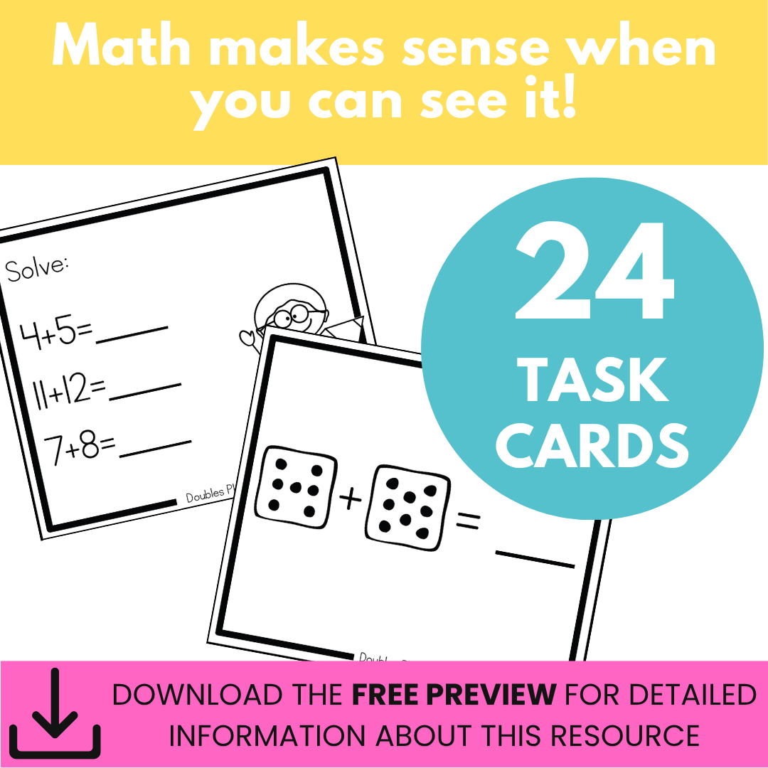 Addition Strategy Task Cards: Doubles Plus One Facts (Sums to 25)