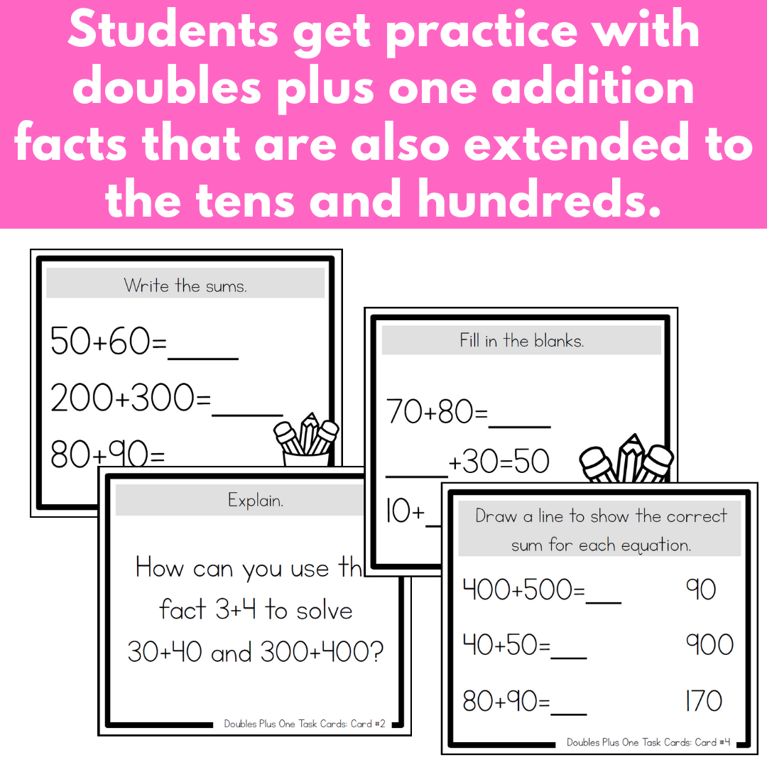Addition Strategy Task Cards: Doubles Plus One and Extensions (Third Grade)