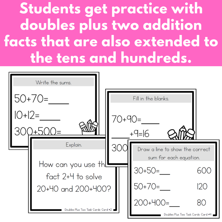 Addition Strategy Task Cards: Doubles Plus Two and Extensions (Third Grade)