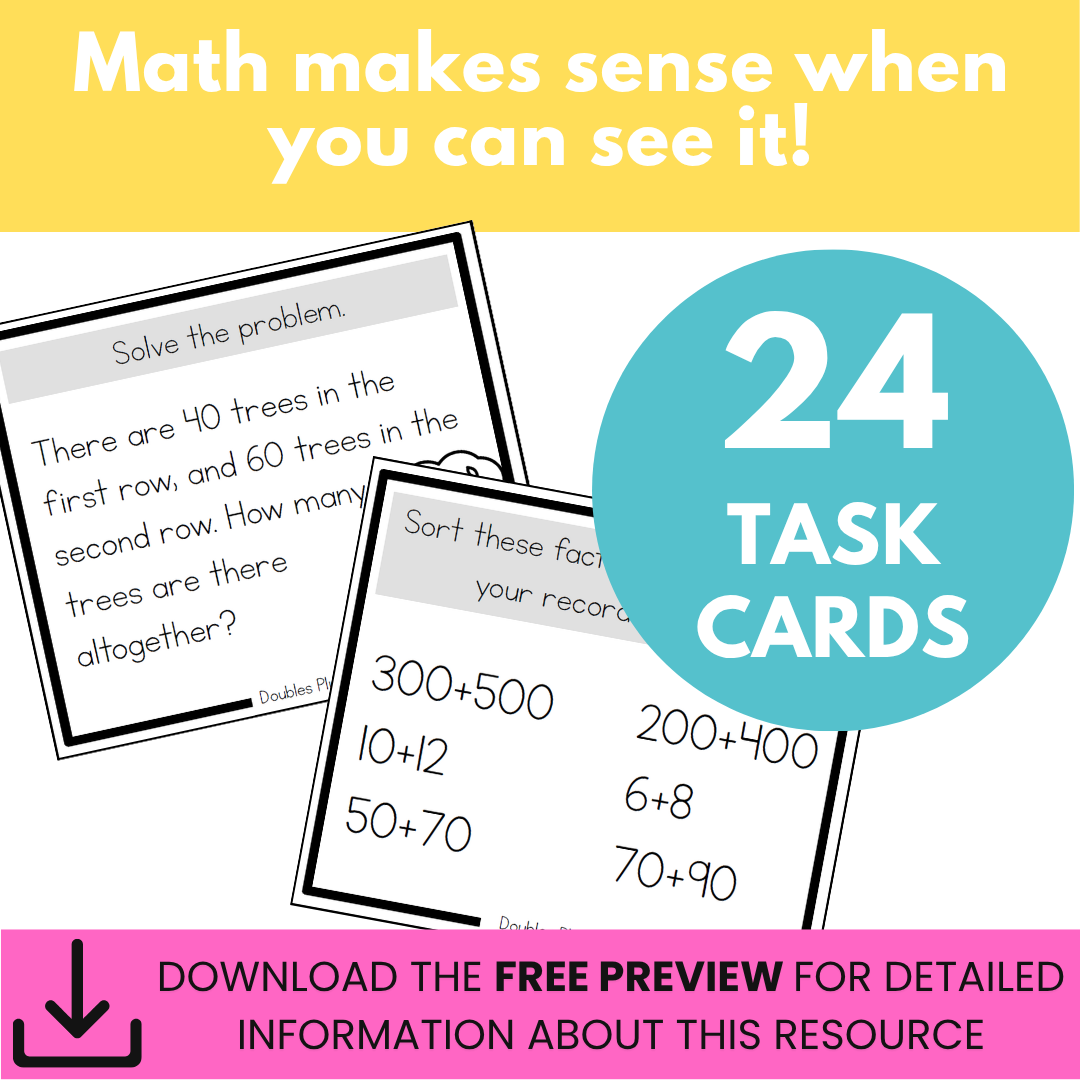 Addition Strategy Task Cards: Doubles Plus Two and Extensions (Third Grade)