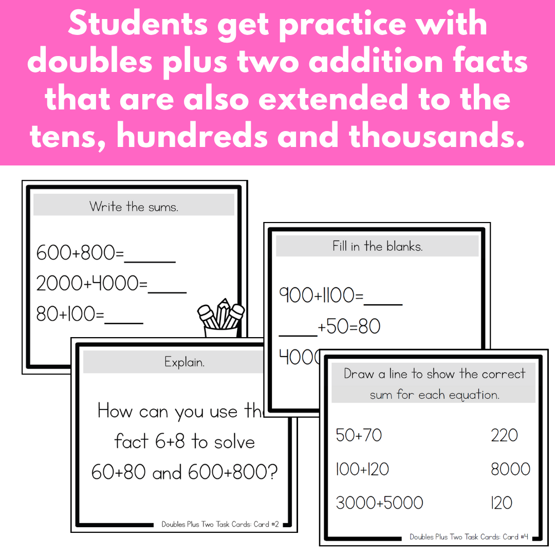Addition Strategy Task Cards: Doubles Plus Two and Extensions (Fourth ...