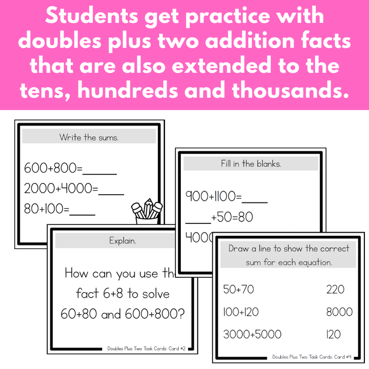 Addition Strategy Task Cards: Doubles Plus Two and Extensions (Fourth Grade)