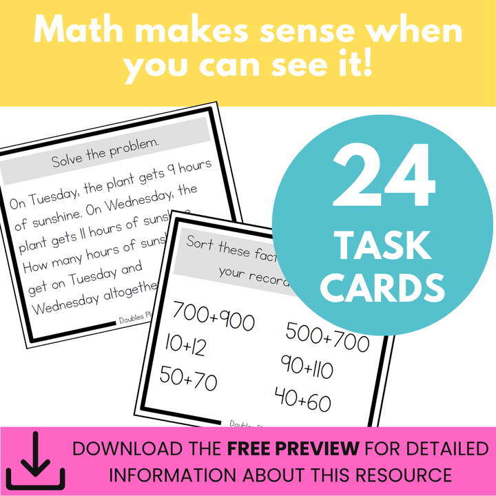 Addition Strategy Task Cards: Doubles Plus Two and Extensions (Fourth Grade)