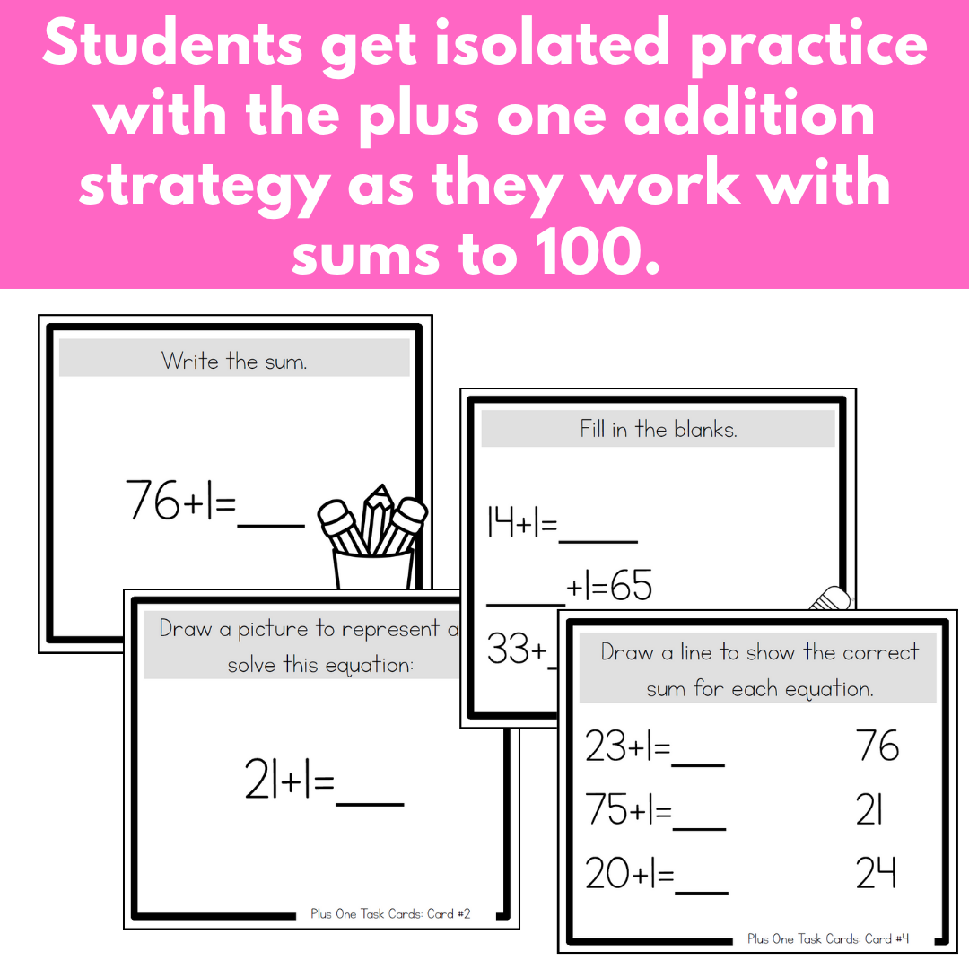 Addition Strategy Task Cards: Plus One (Sums to 100) SECOND GRADE