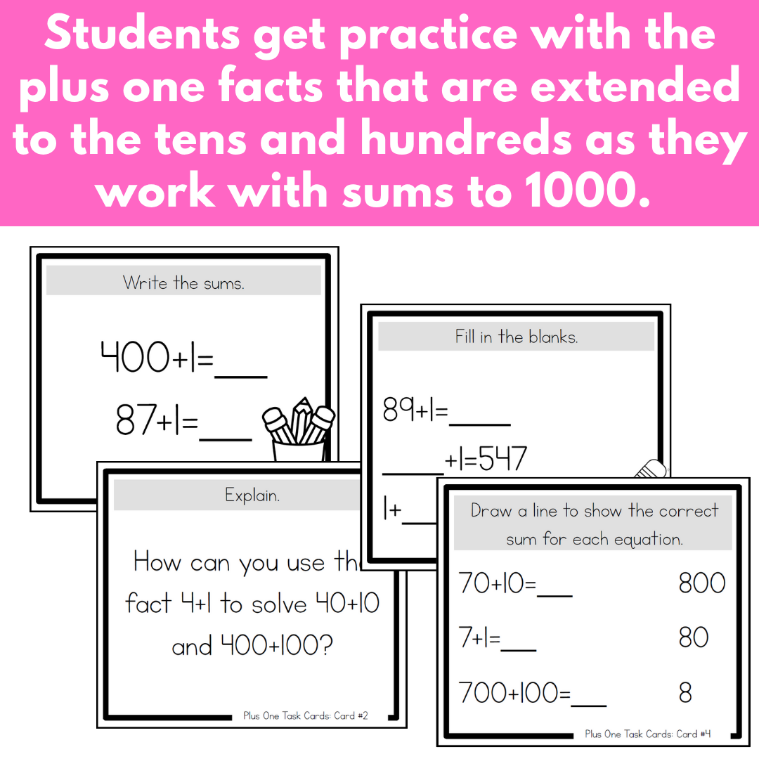 Addition Strategy Task Cards: Plus One and Extensions (Third Grade)