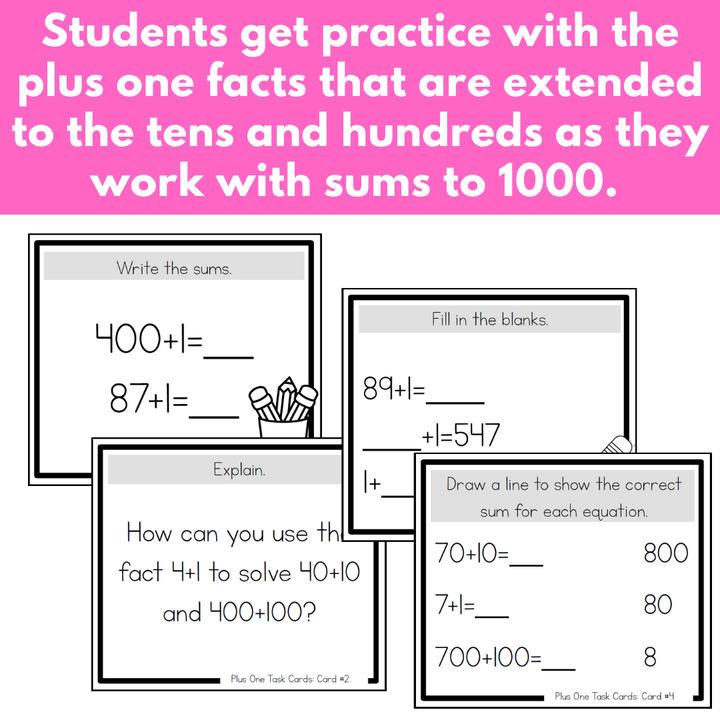 Addition Strategy Task Cards: Plus One and Extensions (Third Grade)
